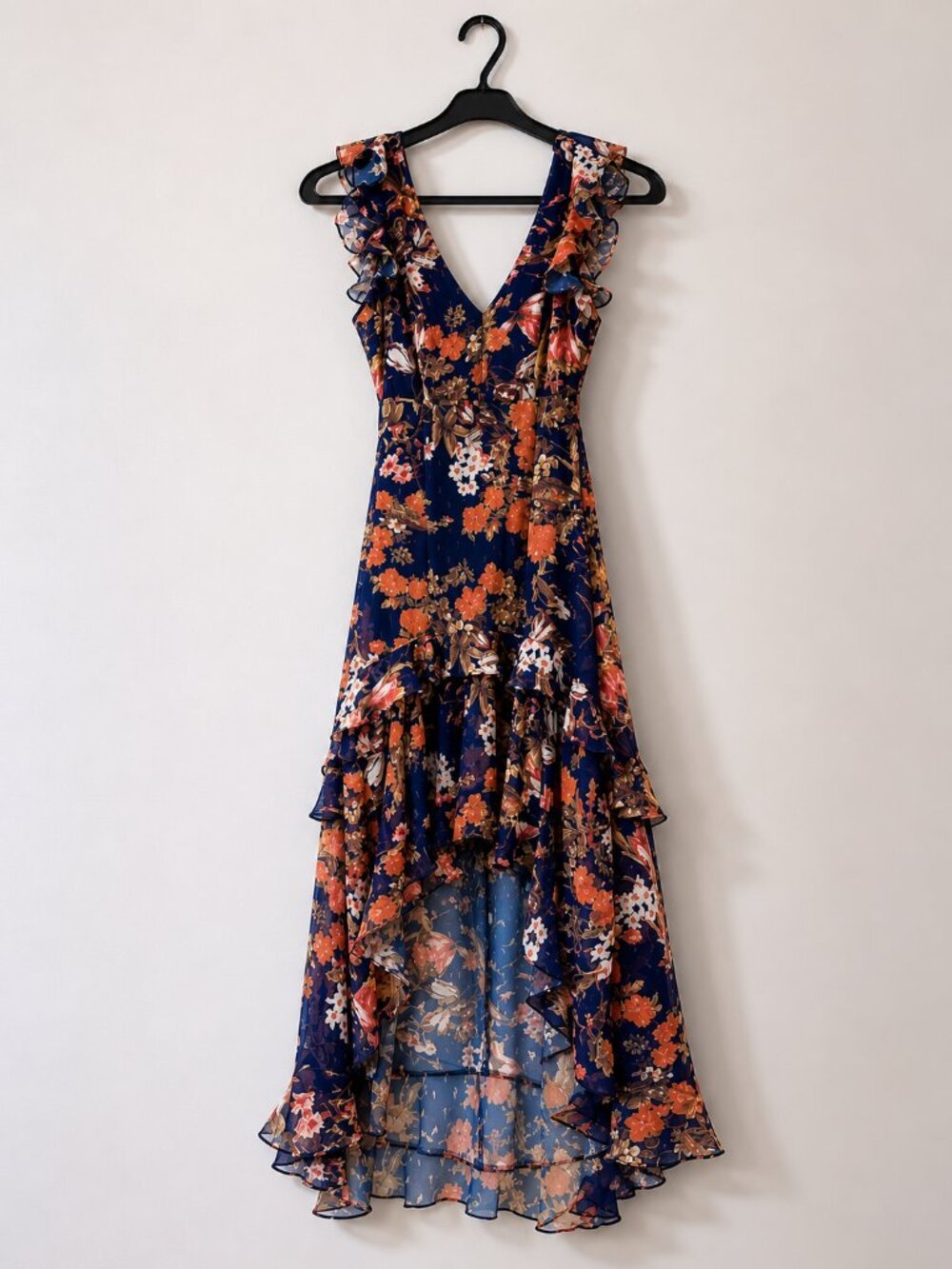 Lulu's Navy Floral High-Low Ruffle Dress - Picture 2 of 6
